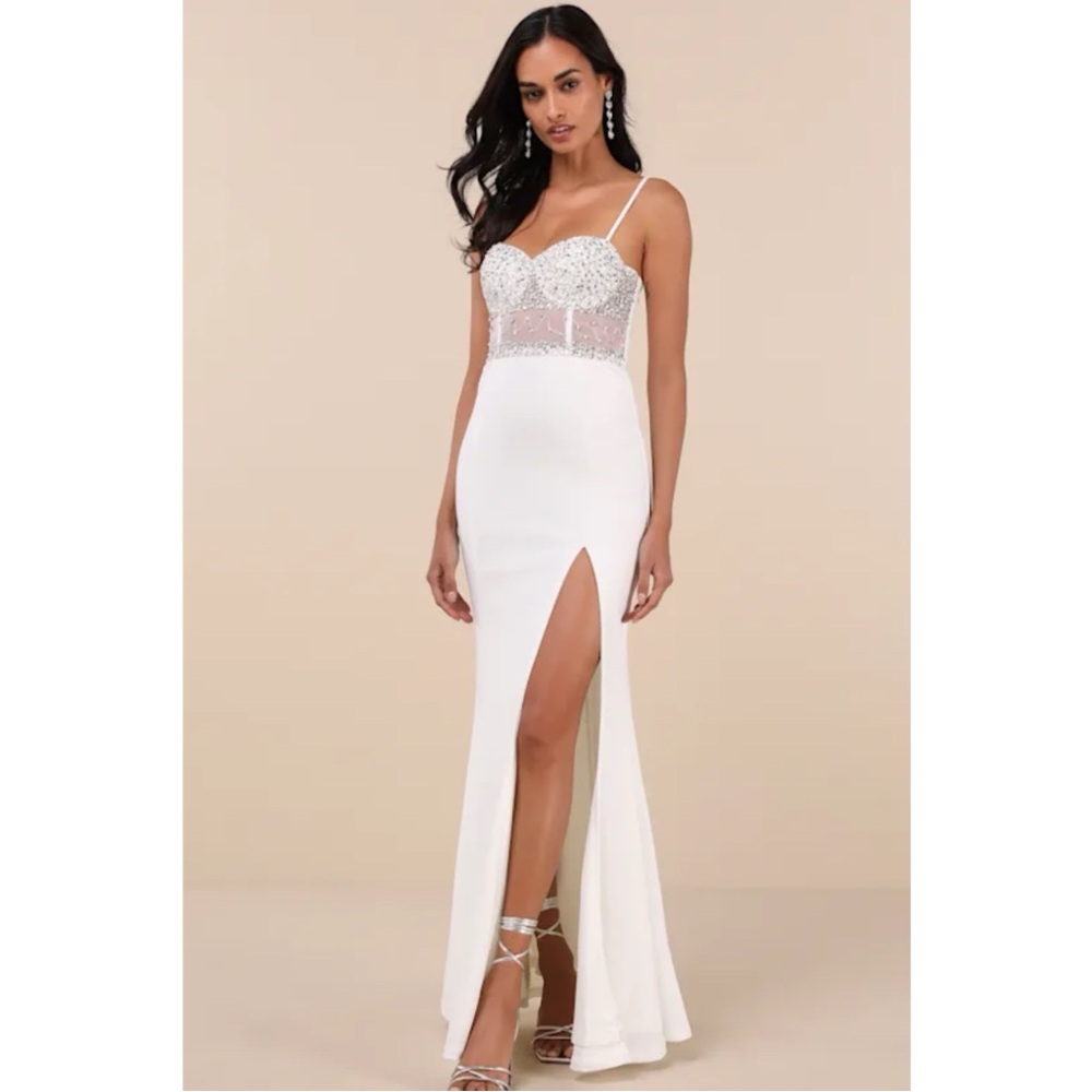 New Lulus Eegant White Bustier Strapless Mermaid Evening Gown Sz Small